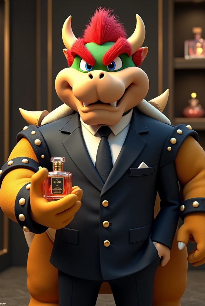 Bowser from Mario bros wearing a parfum. And a tittle to put "Perfu.Mario"