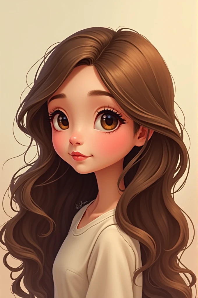 Cartoon doll girl disney long brown wavy hair face in profile