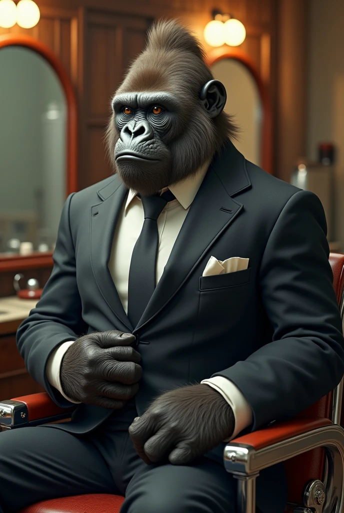 Barber gorilla wearing a suit