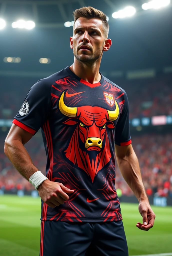 soccer jersey printed with the fortune bull casino game, on the left side the nike symbol