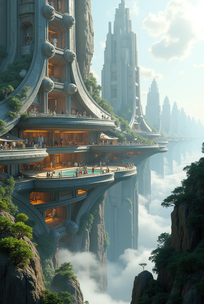 a very large spaceship where humans could live with the doors open and a white background behind
