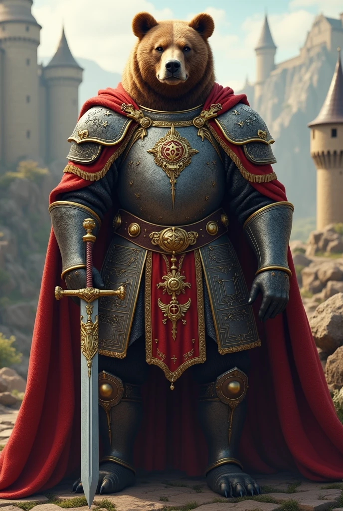 bear King Arthur:
wears elaborate armor, with a royal cloak. He is depicted with the famous sword Excalibur.. Their clothes are richly decorated, indicating his position as king.
Wizard Merlin Outfit: depicted wearing long dark or blue robes, often hooded. He carries a staff and wears magical symbols on his clothes..