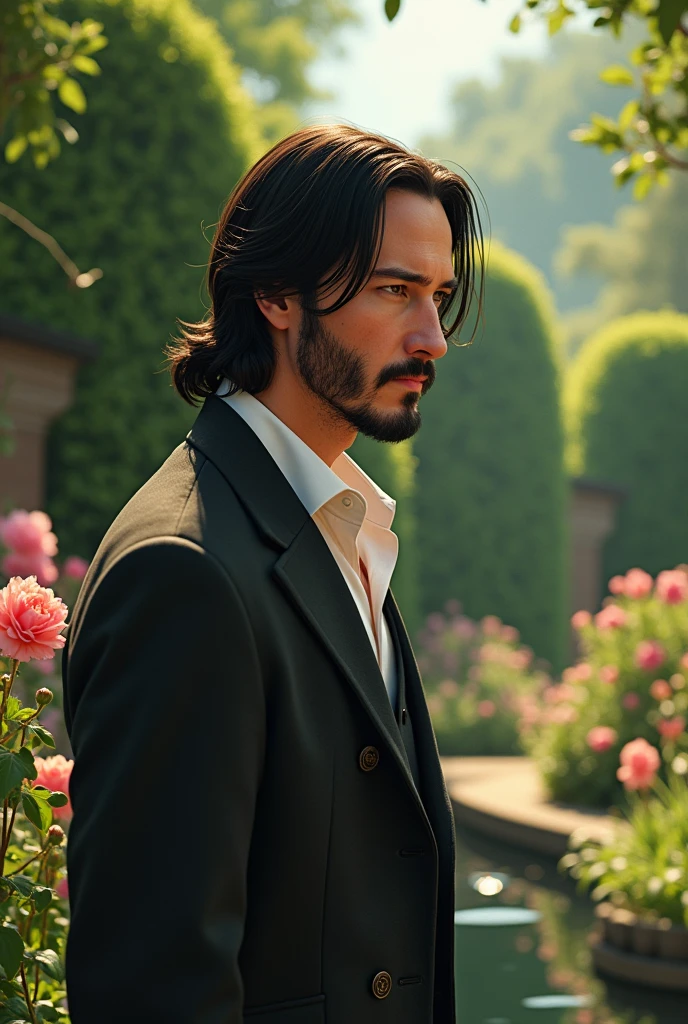 Keanu reeves at garden, pixar style, cinematic, masterpiece, high-aesthetic.