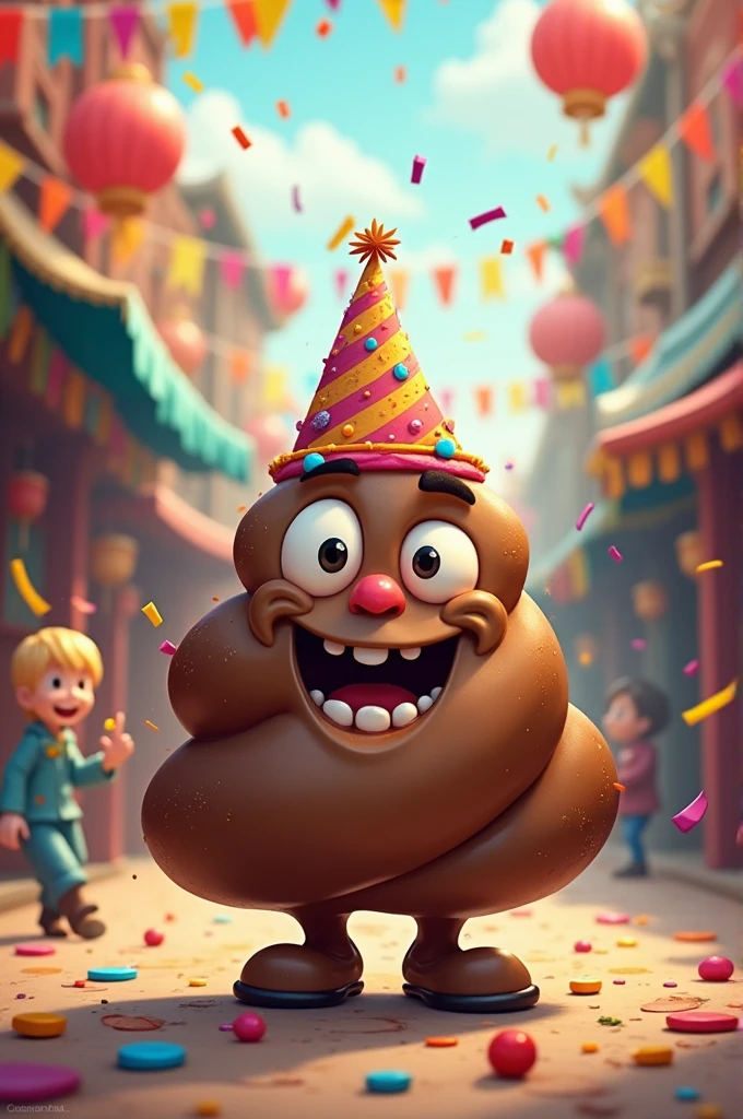 a poop dressed as a festival theme
