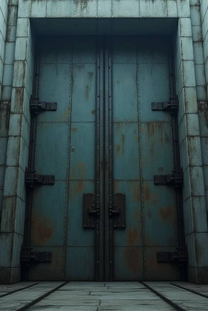 close up of a big metal door on the outside of a building, nightmare