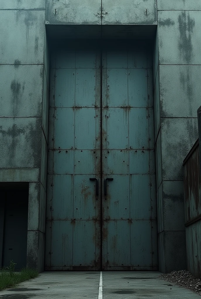 close up of a big metal door on the outside of a building, nightmare