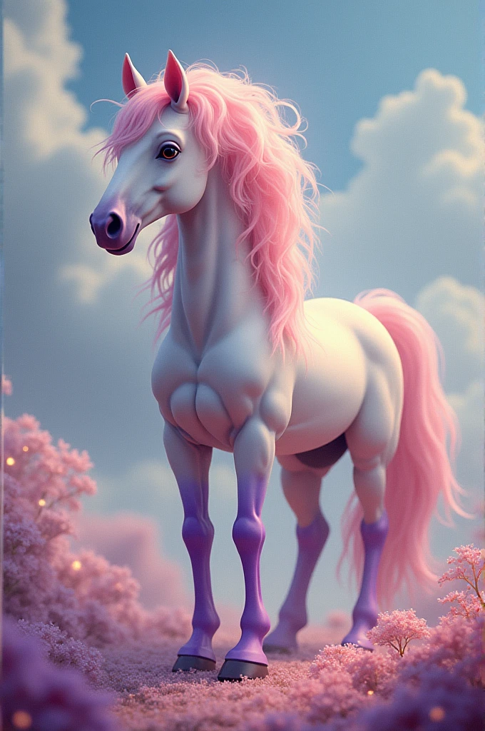 Horse with a purple leg and pink head 