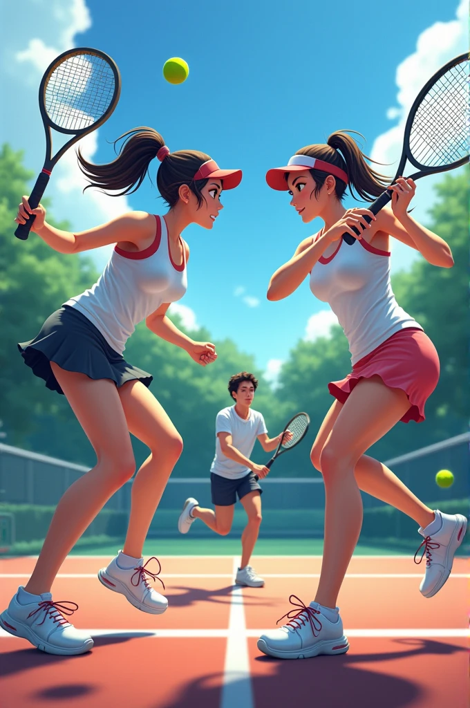 Two female tennis players and one male tennis player