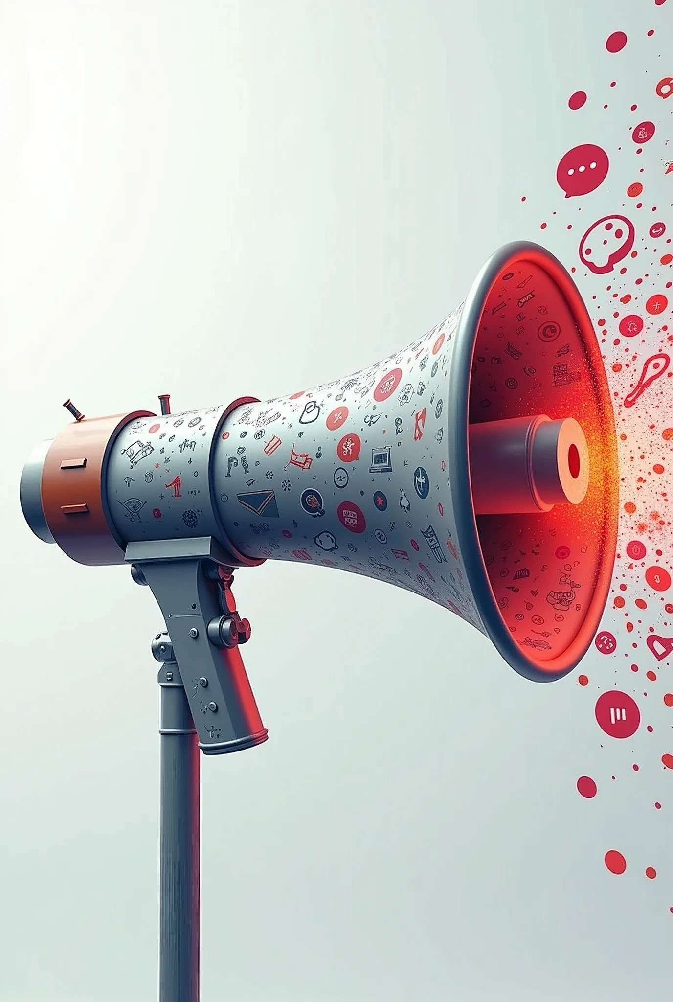 A megaphone with communication icons