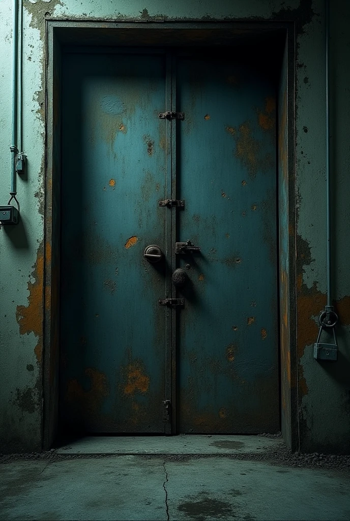 close up of a door on the outside of a warehouse, nightmare