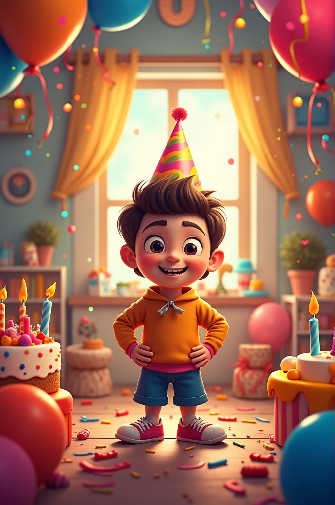 Create an image with a birthday theme with the name of "Juan Carlos" In the center of the image.