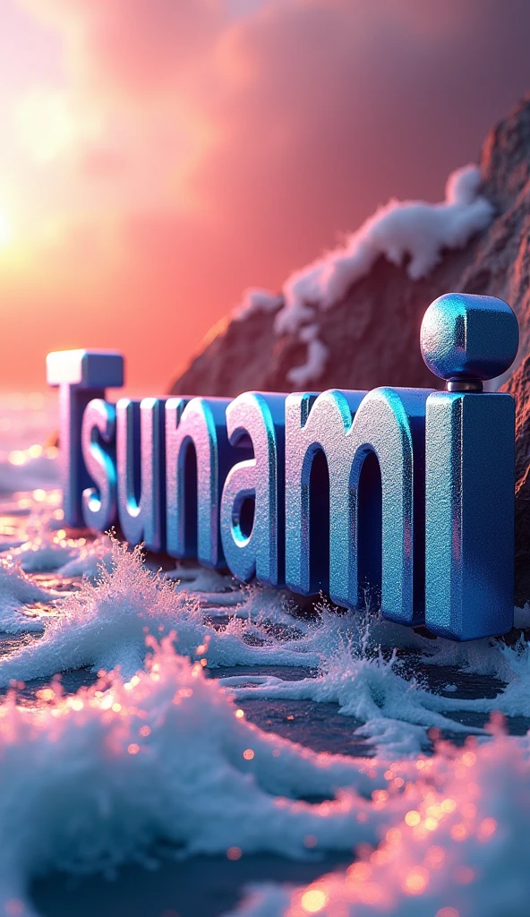 Create a word Tsunami 3D shiny bright Attractive Professionally written and eye-catching