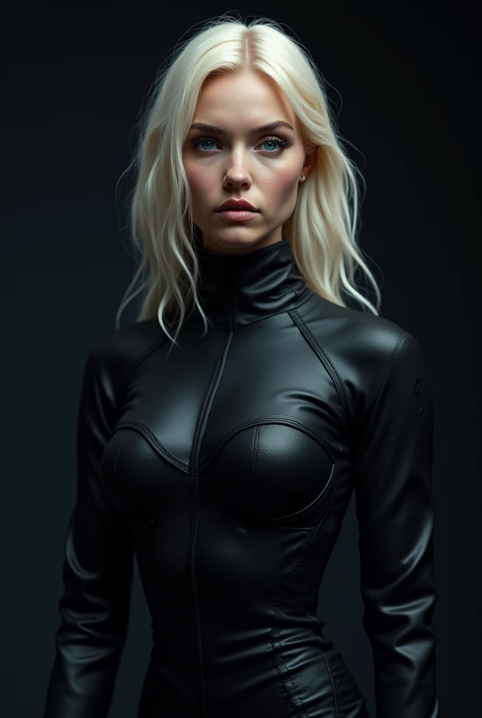 woman ,Golden-white hair,blue eyes,,,Black space suit