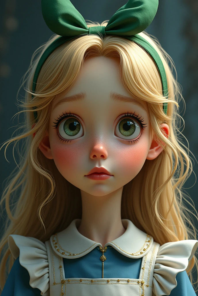 Draw a full-body portrait of Alice and the characters in Alice in Wonderland to capture a moment of deep contemplation. Her expression should be a mixture of curiosity and a hint of unease, as if she is deeply questioning reality and her place in it. Her large eyes should be wide open, reflecting the surreal world around her. Smiling Cheshire|cat, clock, Queen of Hearts, caterpillar, white rabbit, playing cards, within the kingdom of Wonderland, etc. Lighting should be soft yet dramatic, casting gentle shadows that emphasise the depth of her thoughts. Her hair is slightly dishevelled, as if she has been on a long journey, and the iconic green headband is slightly slanted, adding to her pensive feel. The colour palette is a mix of soft pastels and dark, introspective tones, creating a balance between innocence and the complexity of her thoughts.

Translated with DeepL.com (free version)
