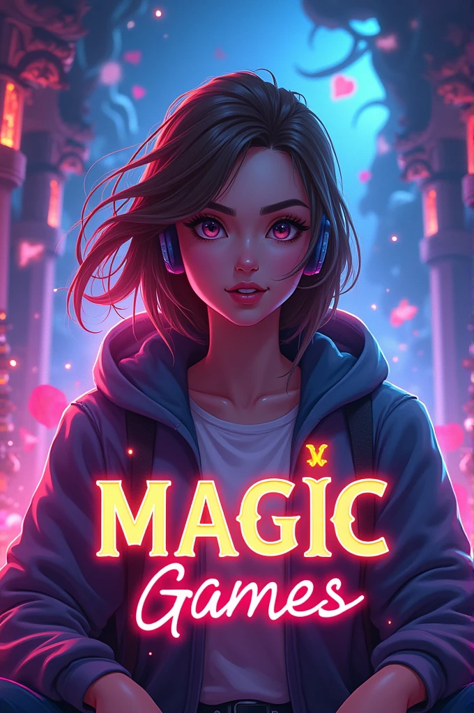 I'm creating a female gaming channel and I need a 1024x576 banner with the name Magic Games