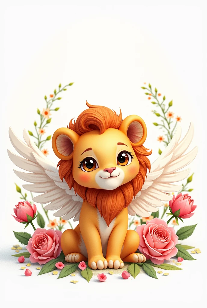 ((White background)), ((Clip Art )), ((sticker)), (((Lion's ears)), watercolor beautiful wild rose fantasy art, Perfect eyes,beautiful face and flowers, Angel Wings, chibi Lovely animation style, Vibrant colors, Intricate details, Ultra Detail, Ultra-high quality, 32K, Unreal Engine, isolated on White background, Lovely, Flash