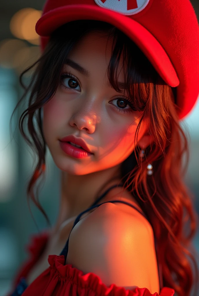 ung girl, beautiful detailed eyes, beautiful detailed lips, extremely detailed face and features, long eyelashes, super realistic, エロチックなsuper mario cosplay, beautiful girl, highly detailed, intricate details, cinematic lighting, masterpiece, hyperrealistic, 8k, photorealistic, sharp focus, studio lighting, professional portrait, vivid colors, dynamic pose, confident expression