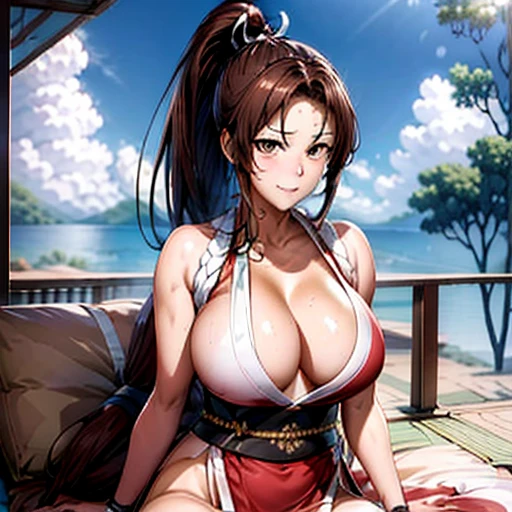  ((Master quality, 8K, masterpiece:1.3, ultra-detailed, high resolution, RAW Photos, detailed Realistic background, cinematic lighting)), Actual, Realistic, photo, HDR, BREAK, detailed eyes, perfect anatomy, perfect hands, BREAK, , One person alone, Mai Shiranui(King Of Fighters), (Sitting on a Sun_lounger and posing sexy, spread legs), Grey Eyes, ponytail hair, beautiful , ( Round and Stacked Breasts ), , Cleavage, Slim waist, smile:1.5, Sweat-soaked skin, wearing( Slingshot Swimsuit, ), Graffiti art, (, Random Angle, full-body, ), BREAK, Licking a icecream , Beach_parasol, Beach cocktails on a round table, dynamic angle, outdoor, beach