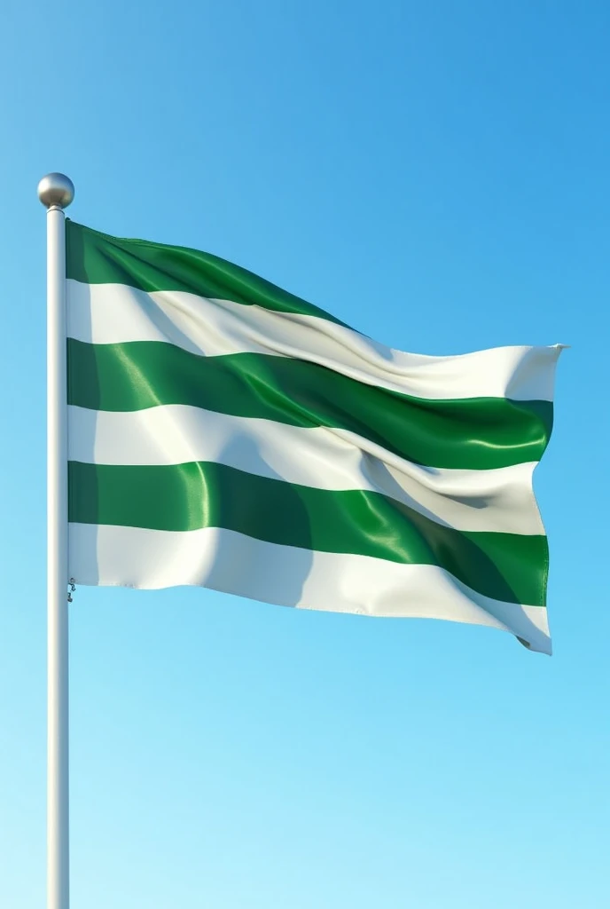 Generate a flag that has five stripes, each stripe alternating between green and white, and is waving.