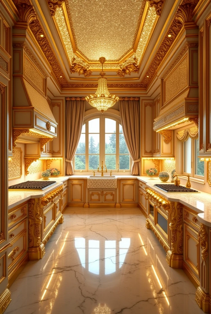 A kitchen room too beautiful and made of diamonds and gold