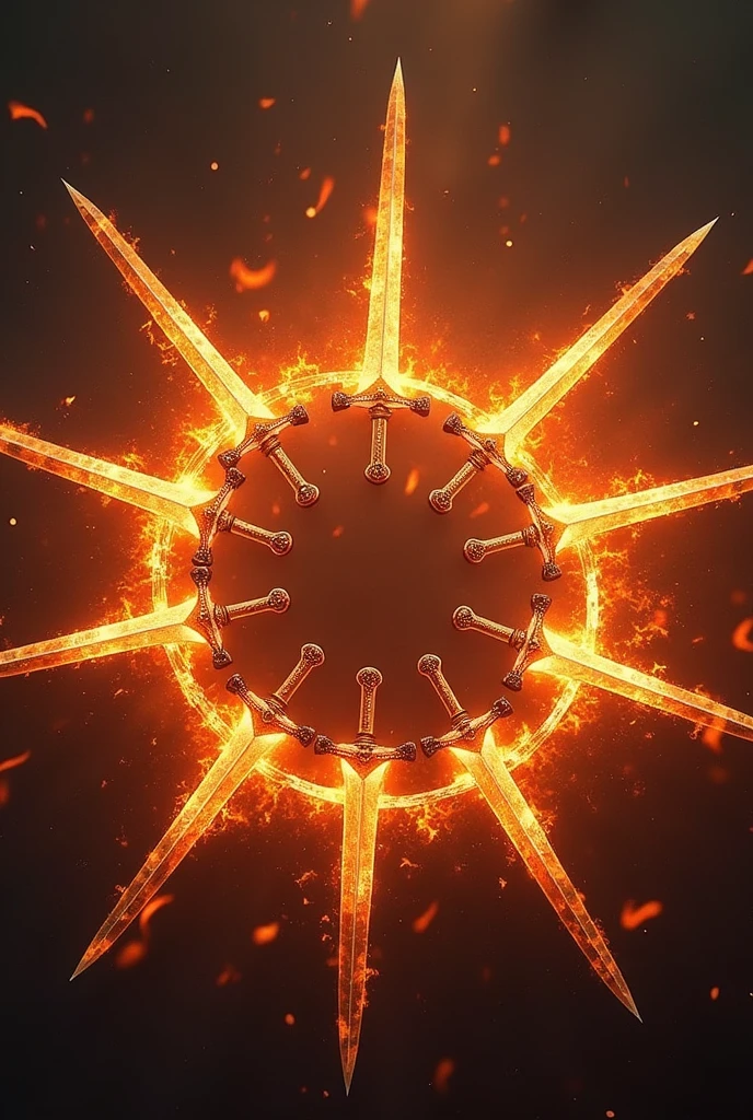 Drawing of a circle of swords on fire