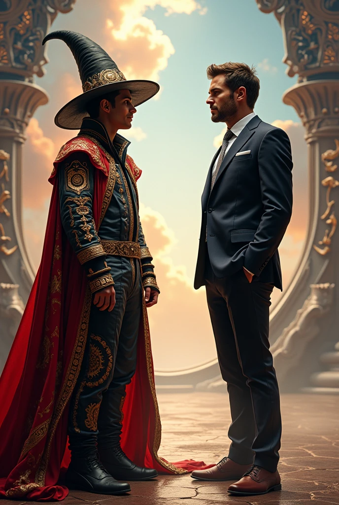 Checo Pérez, the driver, dressed as a sorcerer, and Max Verstappen, the driver, in a business suit. 