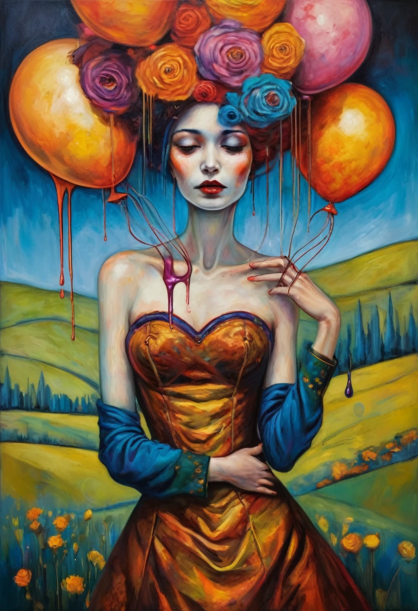 (Artistic Masterpiece of Romantic Life) ( (Themed Art of Life) ( (Conceptual Art) (NFT Exclusive) (Fauvism Work) ()”) Where visual poetry transcends traditional boundaries and embraces the dynamic interplay between creativity and technology Takes),dripping paint,darkart,style, in the style of esao andrews