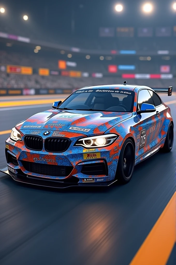 
Design a car decal for me featuring the BMW 1 Series that can be used in the video game Rocket League. The design can be creative and include multiple stickers for a unique look.