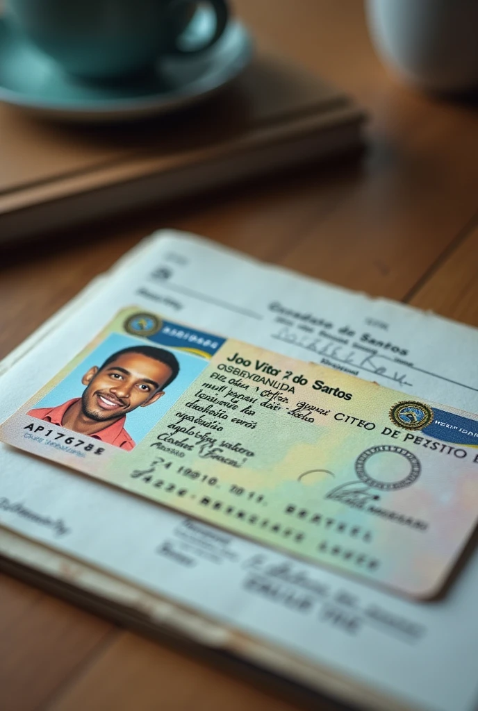 Realistic photo of a Brazilian CPF on a table with the name João Vitor do santos