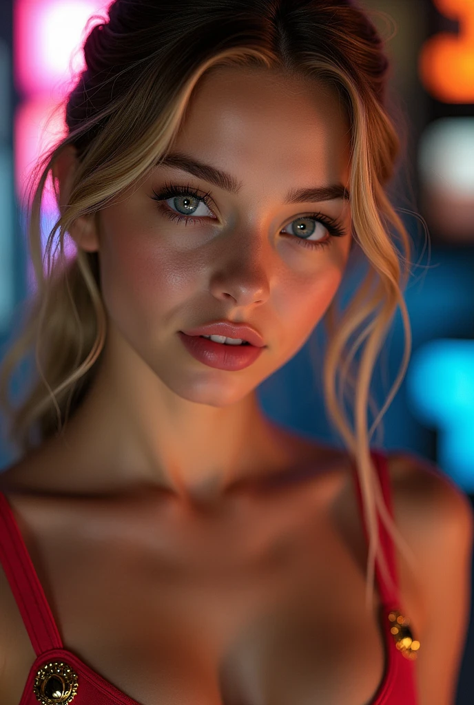 1 young girl, beautiful detailed eyes, beautiful detailed lips, extremely detailed face and features, long eyelashes, super realistic, super mario cosplay,ハイレグカット、ノースリーブ、 beautiful girl, highly detailed, intricate details, cinematic lighting, masterpiece, hyperrealistic, 8k, photorealistic, sharp focus, studio lighting, professional portrait, vivid colors, dynamic pose, confident expression