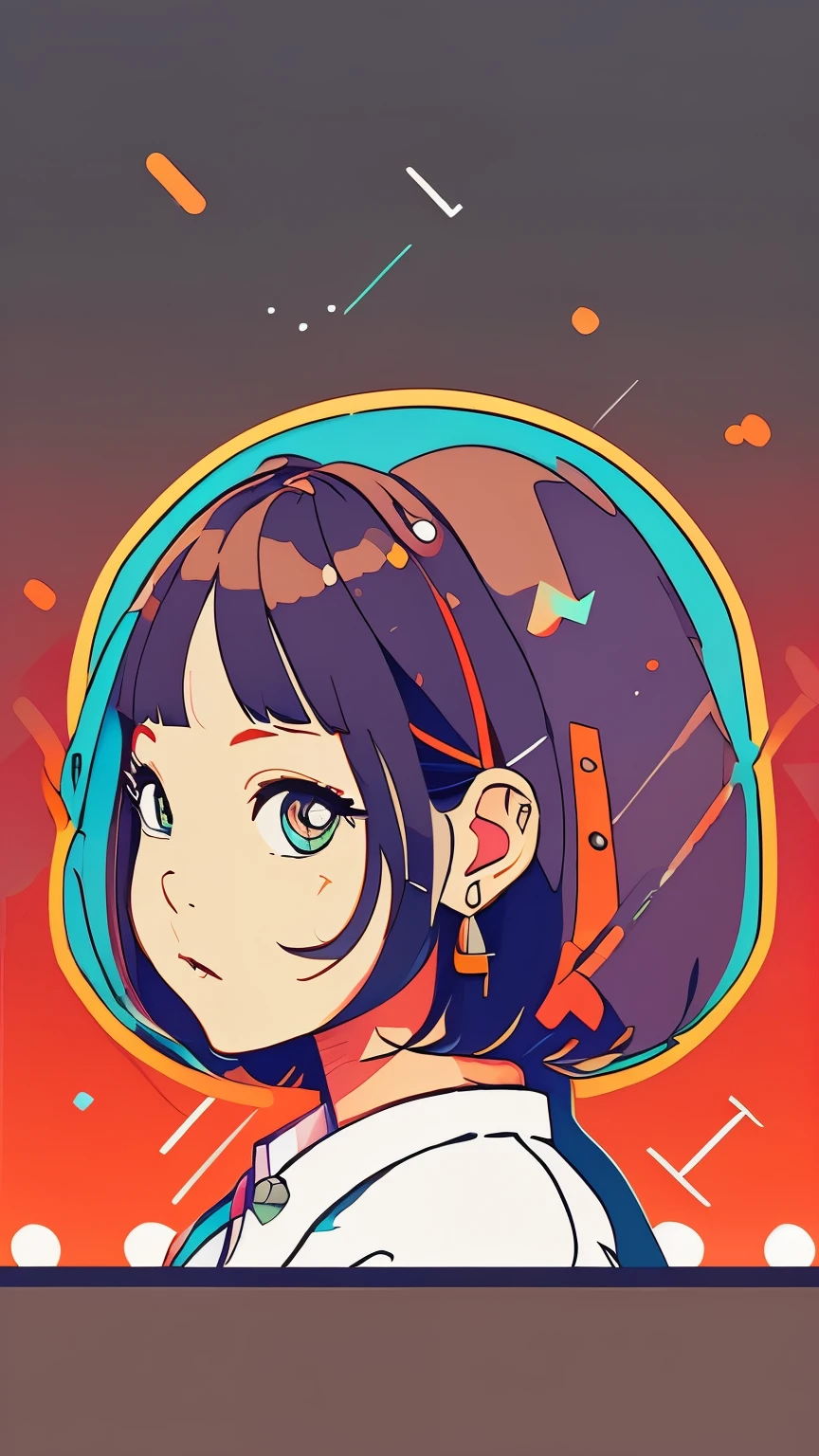 clean、Minimalist、Vector art、gradient cake scary hair、whiteいテックウェアの服、Tactical clothing(orange、white)、strong stroke around image、simple and abstract design paper cute background、Solid color background、Or pastel colors、