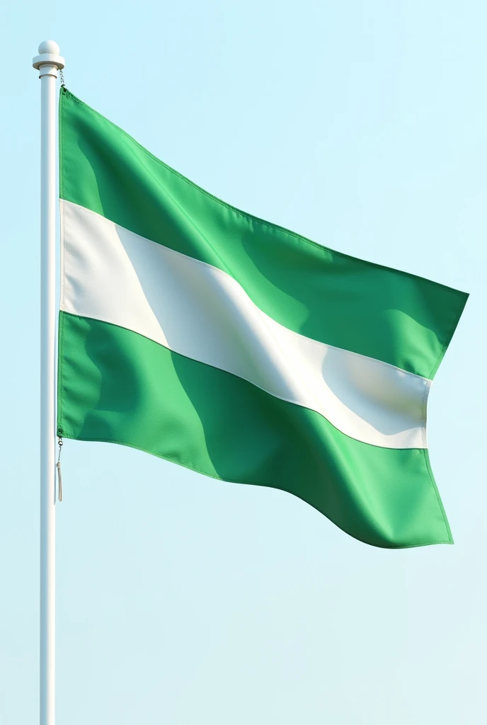 Generate a flag that has four stripes, each stripe alternating the colors green and white, that is waving.