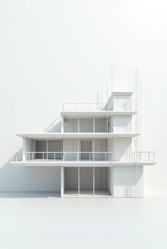 Construction of a modern house and small linear design. The foundations and the construction process should be visible. They should be realistic and white