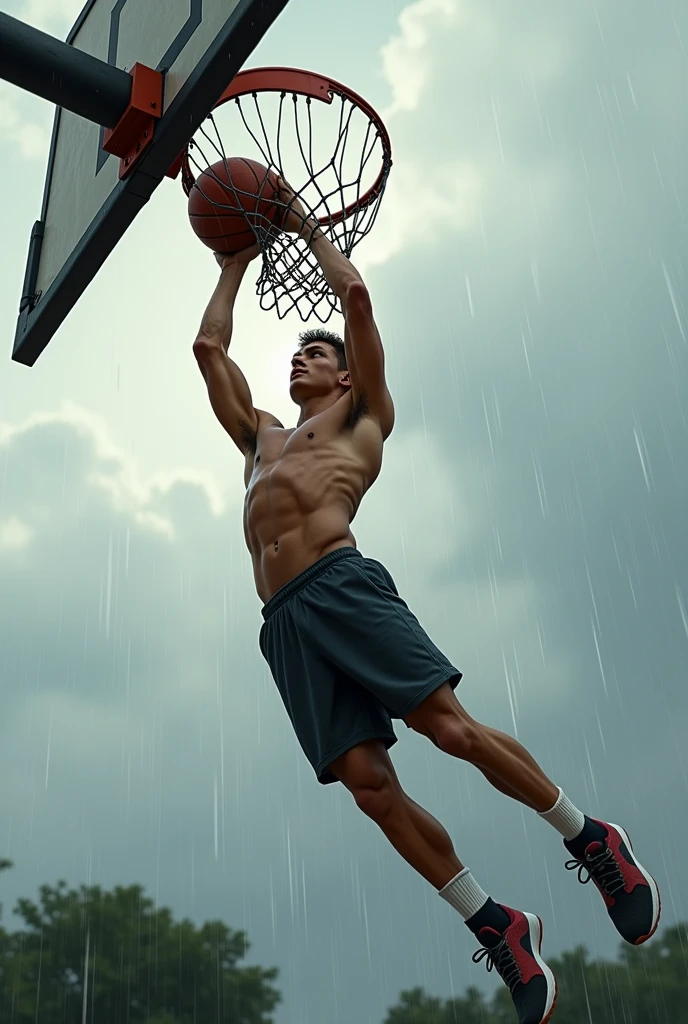 The boy, now 16 and stronger from his vertical leap training, approached the basket with a determined look. He took a few dribbles, gathered momentum, and leaped towards the rim. His fingers barely brushed the edge of the hoop before he fell back to the ground, the ball slipping from his grasp. He landed with a thud, breathing heavily. Undeterred, he retrieved the ball and wiped his face, the sweat and rain mixing together. He glanced up at the rim with renewed resolve, ready to try again. His eyes reflected the unwavering belief that each attempt, no matter how many, brought him closer to achieving his goal.


