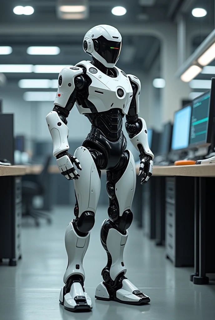 A white robot with black details programming for adults 
