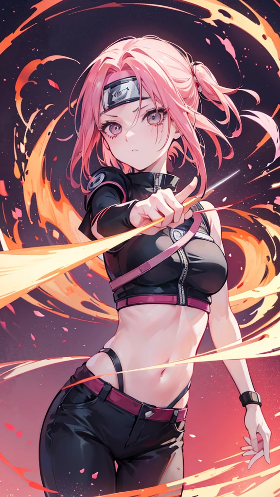Animate《Naruto》Sakura Haruno in the middle,1girll,solo,The upper part of the body,dynamicposes,Perfect facial features,delicated face,greene eyes,Run,combats,best qualtiy,tmasterpiece,8K,