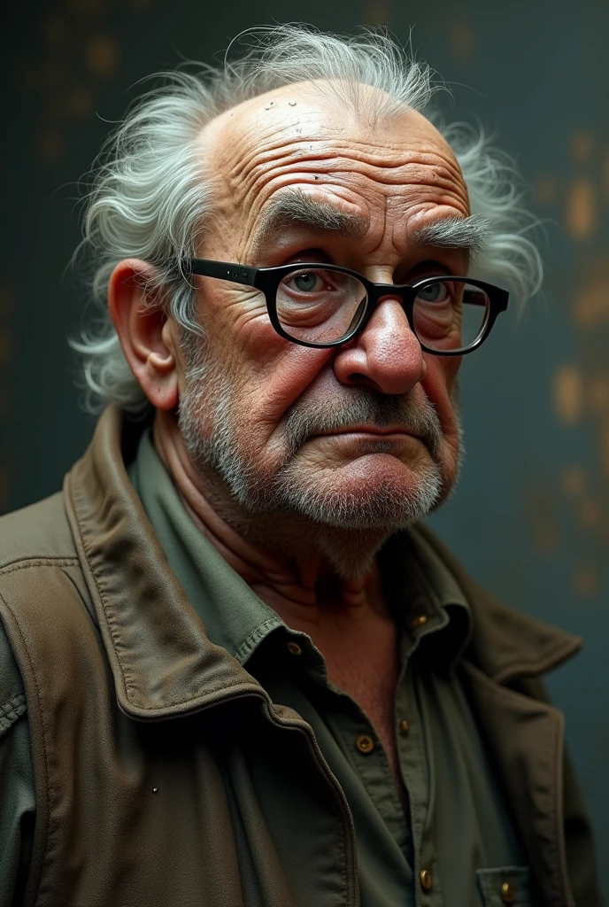 A fat and dirty old man
Wearing glasses
Sweating