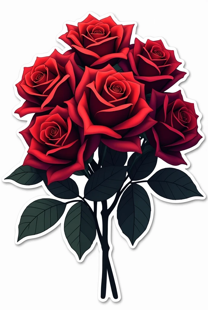 Make a bouquet of black red roses in anime drawing style as a sticker on a white background