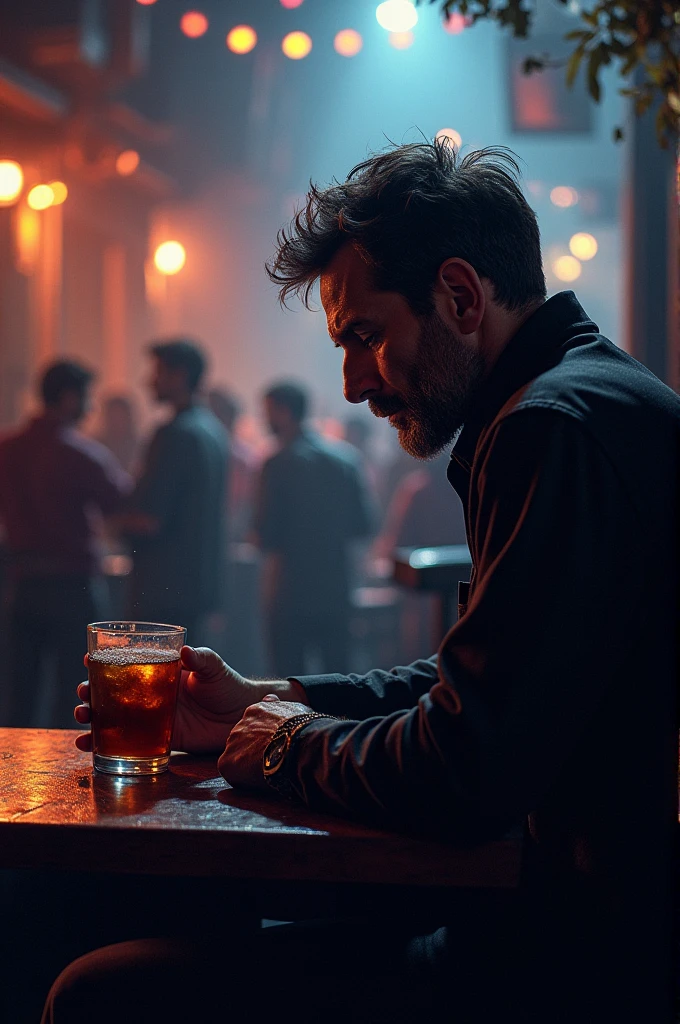 sad man, drinking while others play jazz