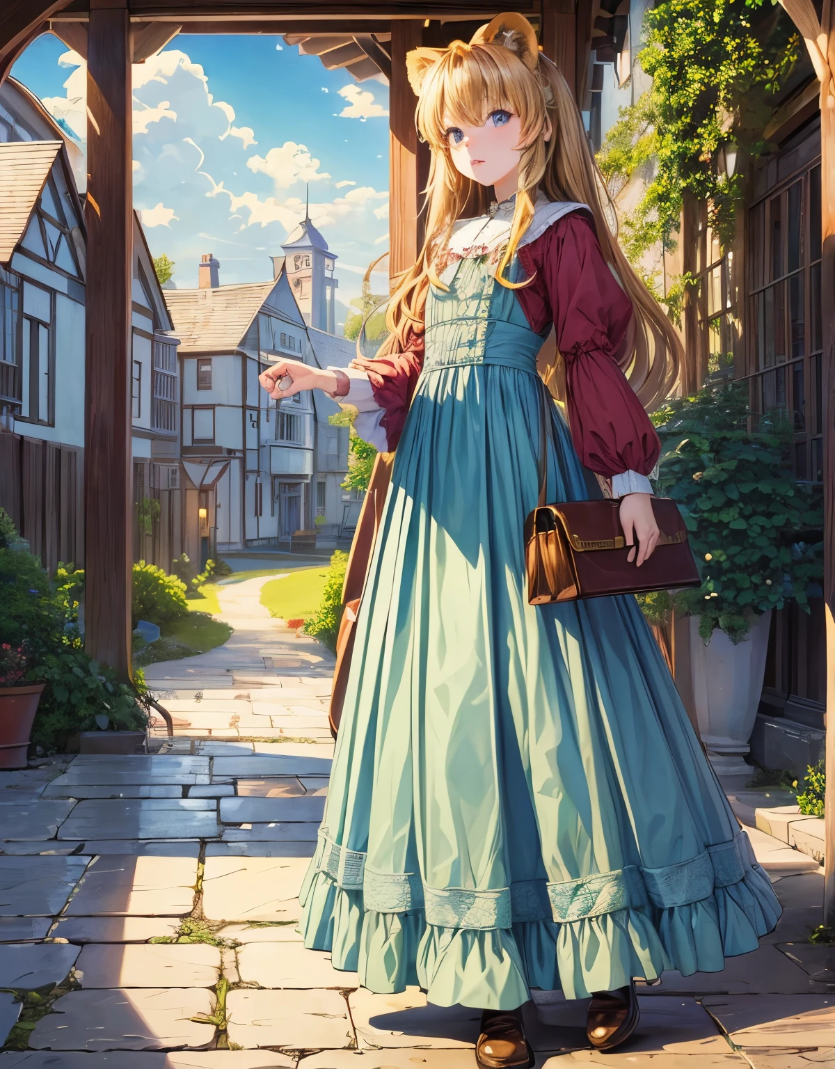 (masterpiece、Highest quality、Official Art:1.2)、(Flat Color:1.5)、(colorful)、Englishman、One Girl、solo、Country house、colorfulな水浮遊、(2D:1.5),、Lion Girl