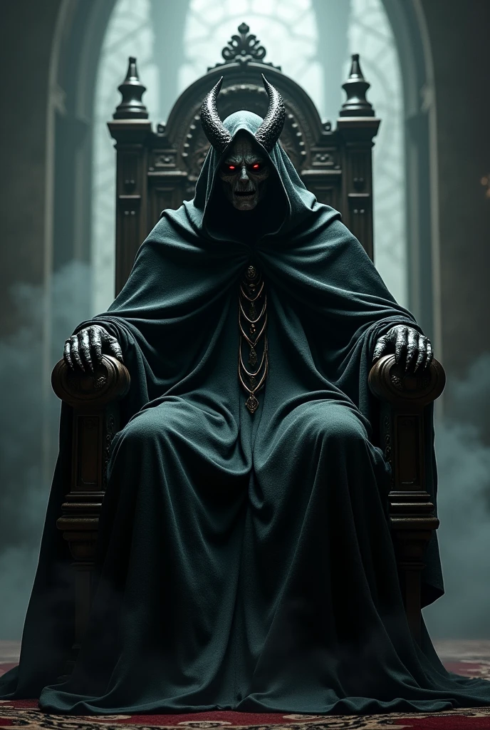 A demon wearing a black cloak, seated on your throne