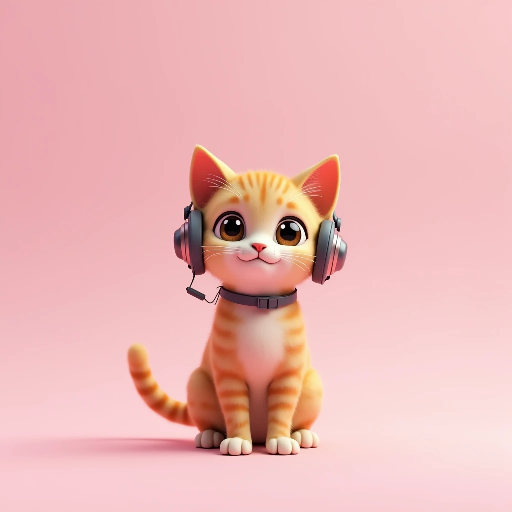 light pink background a headset with a 3d 
cute cat in center