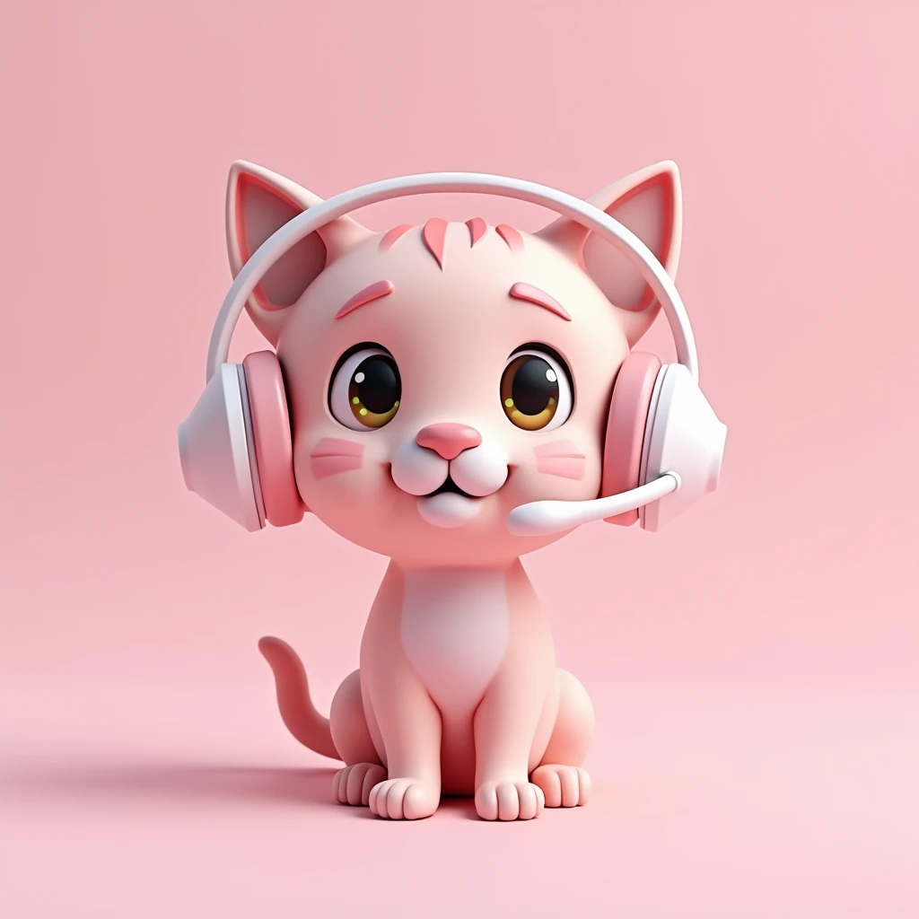 light pink background a headset with a 3d
cute cat in center