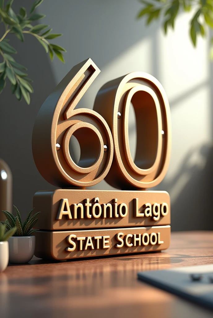 Logo written Antônio Lago State School, in 3d commemorating 60 years