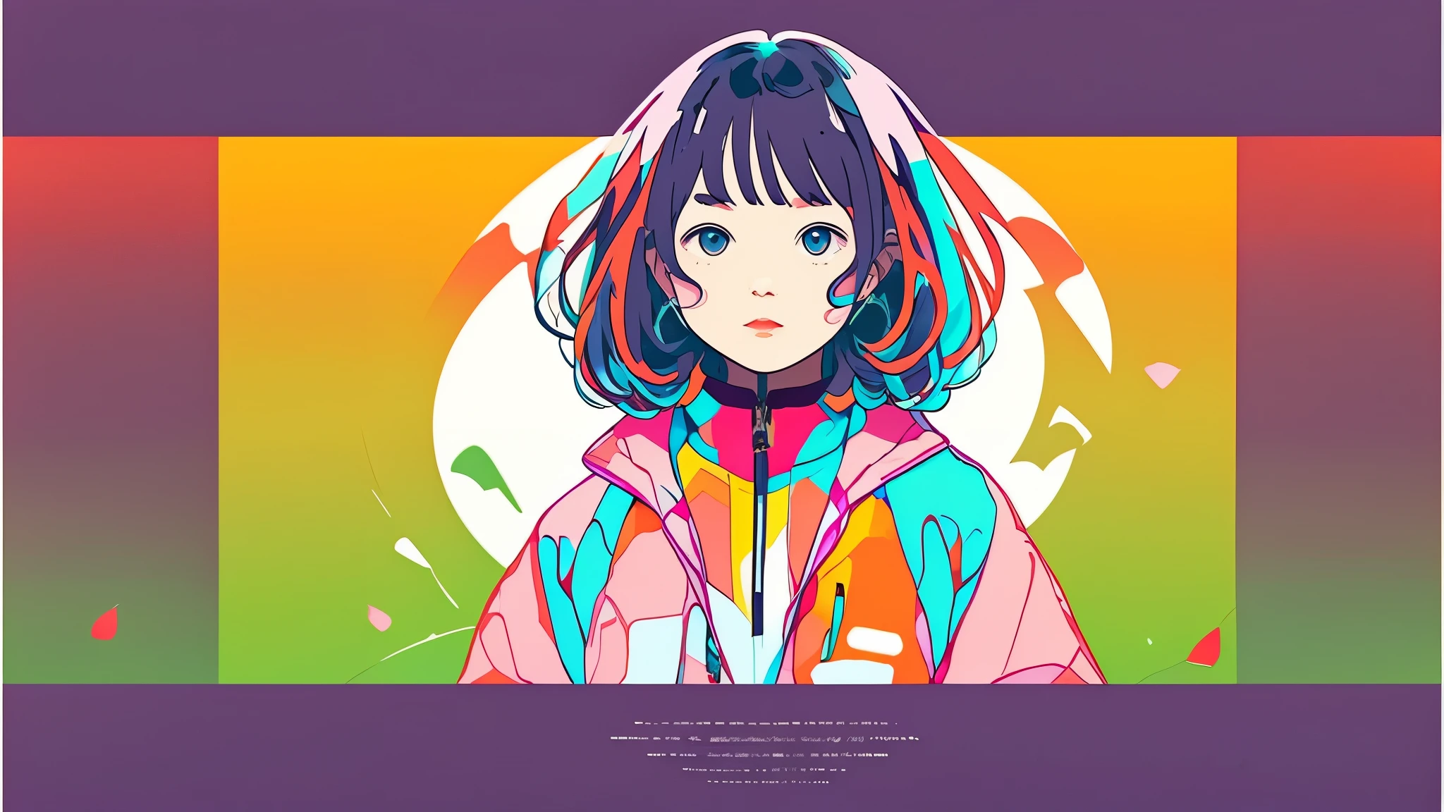 clean、Minimalist、Vector art、gradient cake scary hair、whiteいパーカー、Tactical clothing(orange、white)、strong stroke around image、simple and abstract design paper cute background、Solid color background、Or pastel colors、Masterpiece、Highest quality
