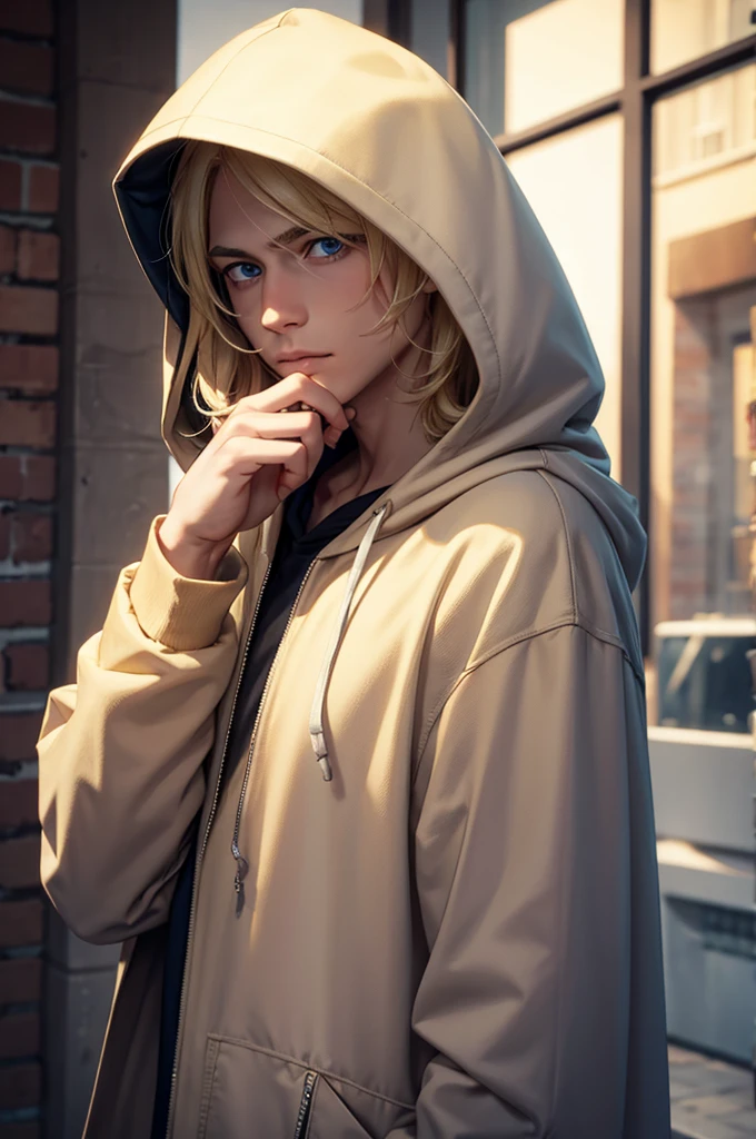 Blond man in hood