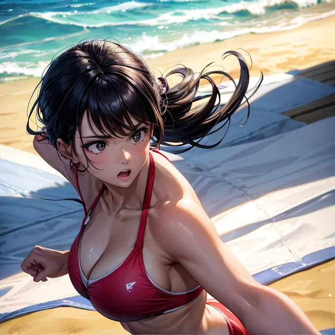 A woman doing karate in a bikini