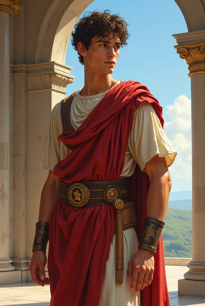 I need a realistic full-body color illustration of a young Virgil from Dante's Divine Comedy.