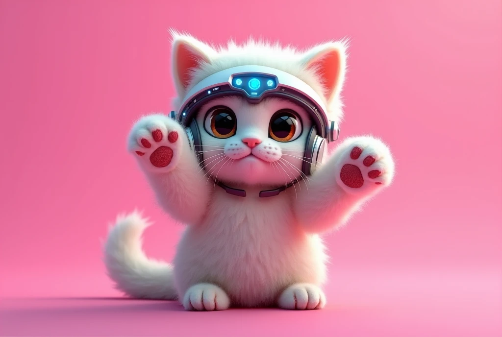 pink background a headset with a 3d
cute cat in center fluffy gloves in hand