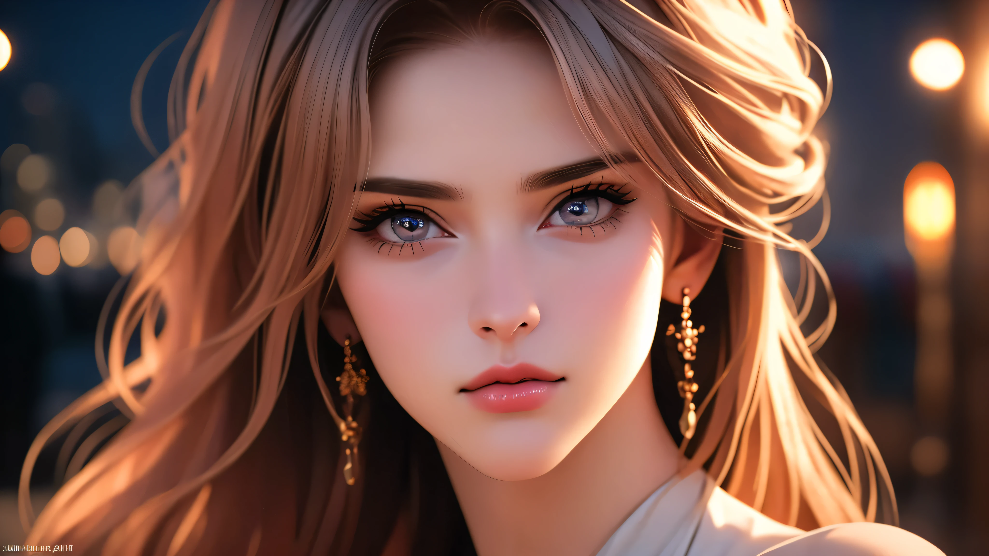 a beautiful woman in a beige dress with expressive beautiful eyes, posing, urban cityscape, black jacket, pink hair, golden hour, shallow depth of field, atmosphere of a first date and young love, (best quality,4k,8k,highres,masterpiece:1.2),ultra-detailed,(realistic,photorealistic,photo-realistic:1.37),intricate details,extremely detailed facial features,gorgeous detailed eyes,beautiful detailed lips,stunning portrait,cinematic lighting,warm color tones,romantic ambiance